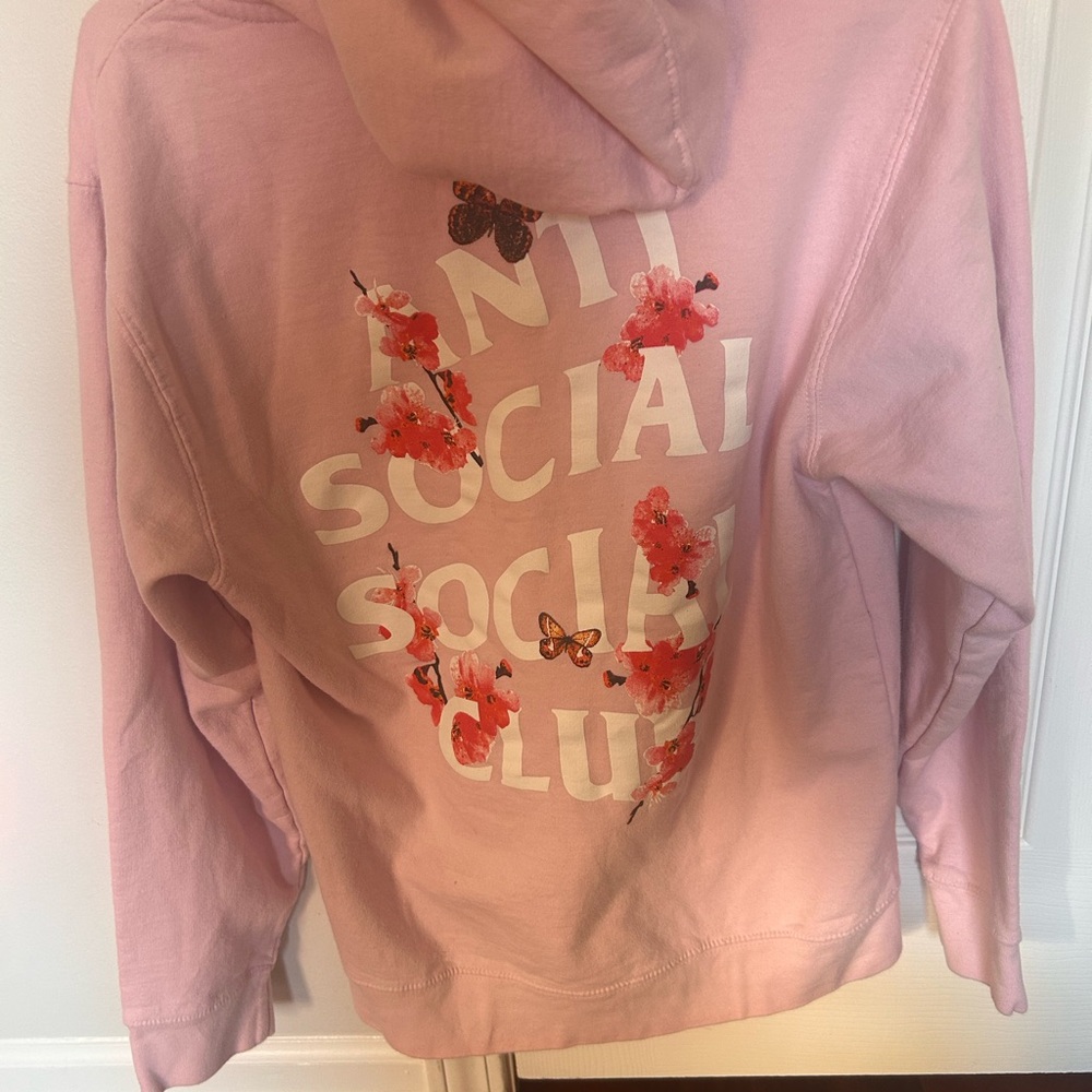 Anti Social Social Club Light Pink Hoodie with Floral Accents